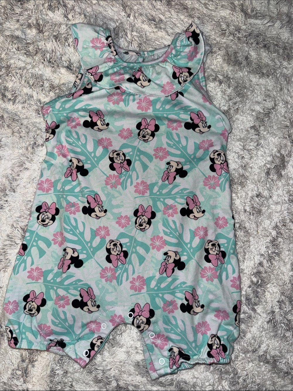 18-24m vintage Minnie Mouse Mint & Pink Baby summer Romper